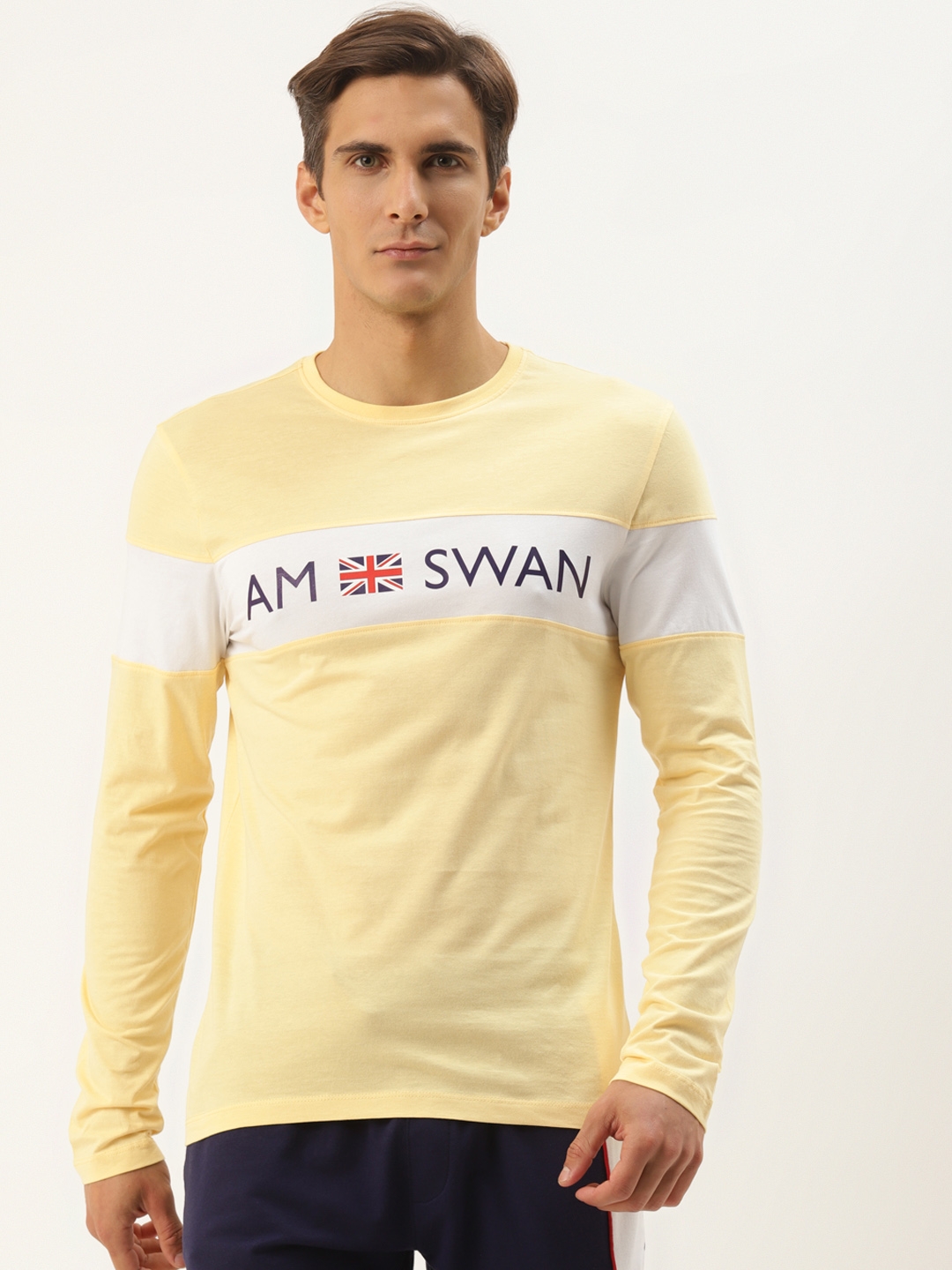 Am Swan | Yellow Printed Crew Neck T-Shirt