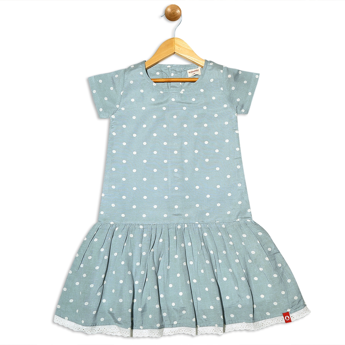 Pinehill | Pinehill Kids Girls Sky Blue Polka Dots Half Sleeve Dress