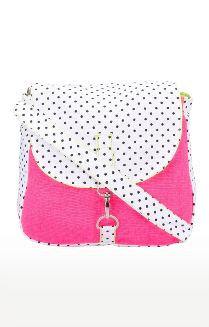 Vivinkaa | Vivinkaa Pink Canvas Contrast Polka Dot Sling Bags