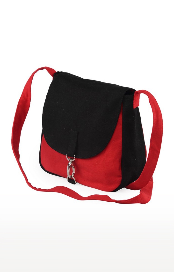 Vivinkaa Black And Red Solid Canvas Sling Bags