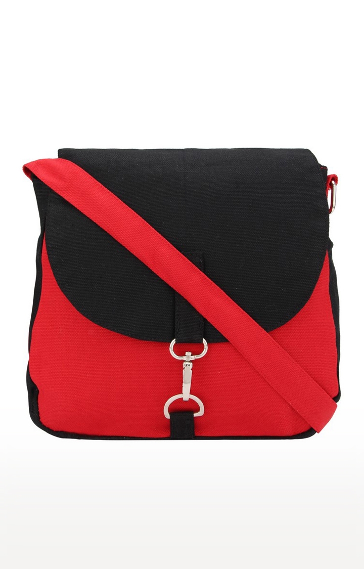 Vivinkaa | Vivinkaa Black And Red Solid Canvas Sling Bags