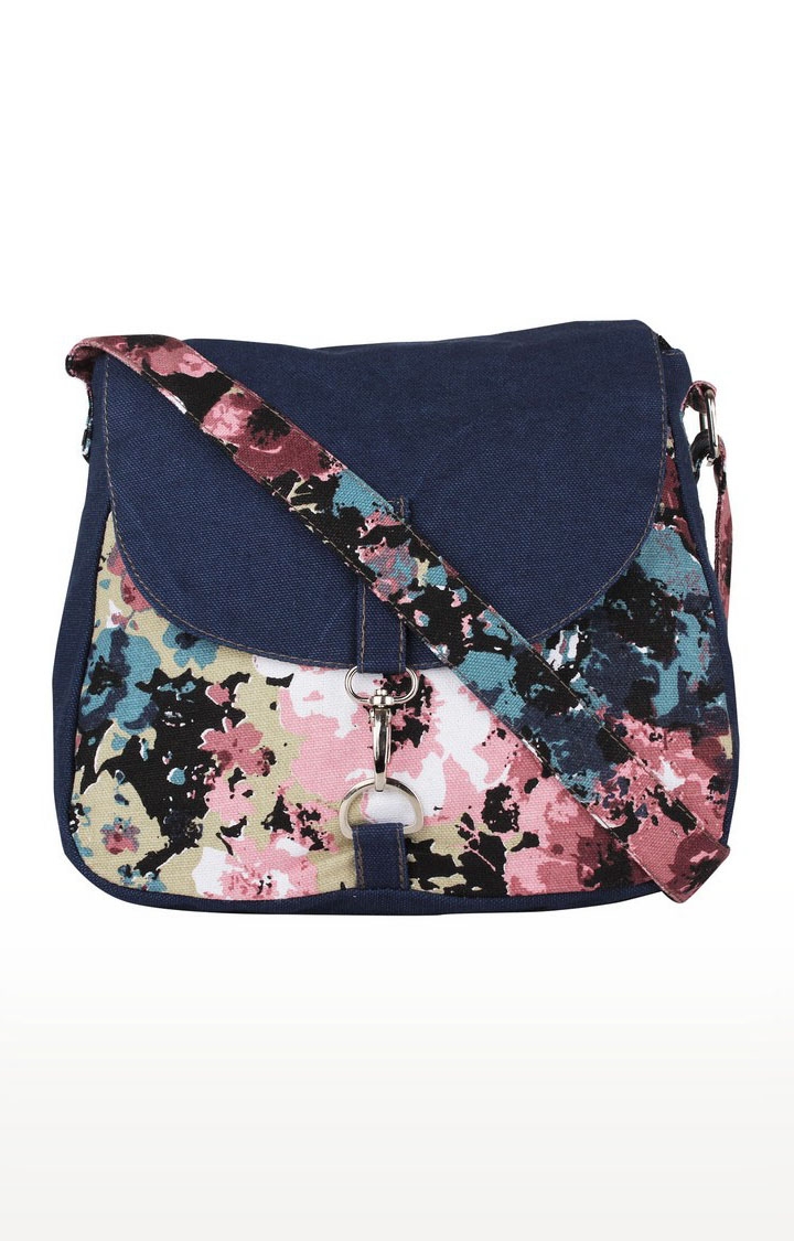 Vivinkaa Blue Indigo Canvas Floral Sling Bags