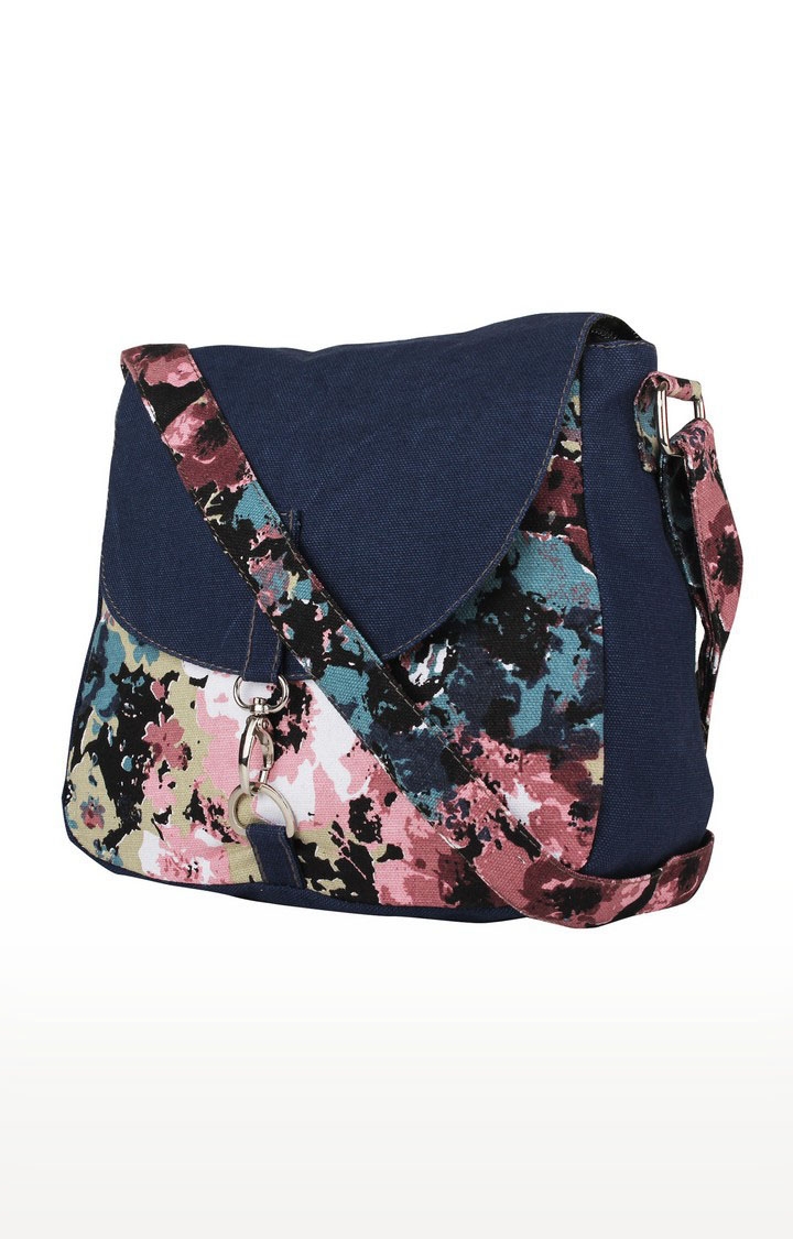 Vivinkaa Blue Indigo Canvas Floral Sling Bags