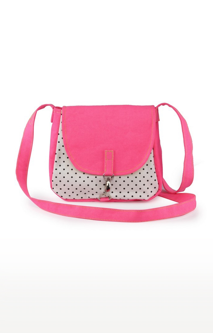 Vivinkaa Pink Canvas Polka Dot Sling Bags