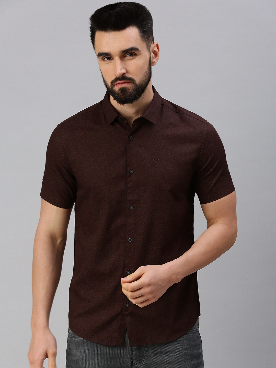 Showoff | SHOWOFF Men's Regular Sleeves Brown Abstract Shirts