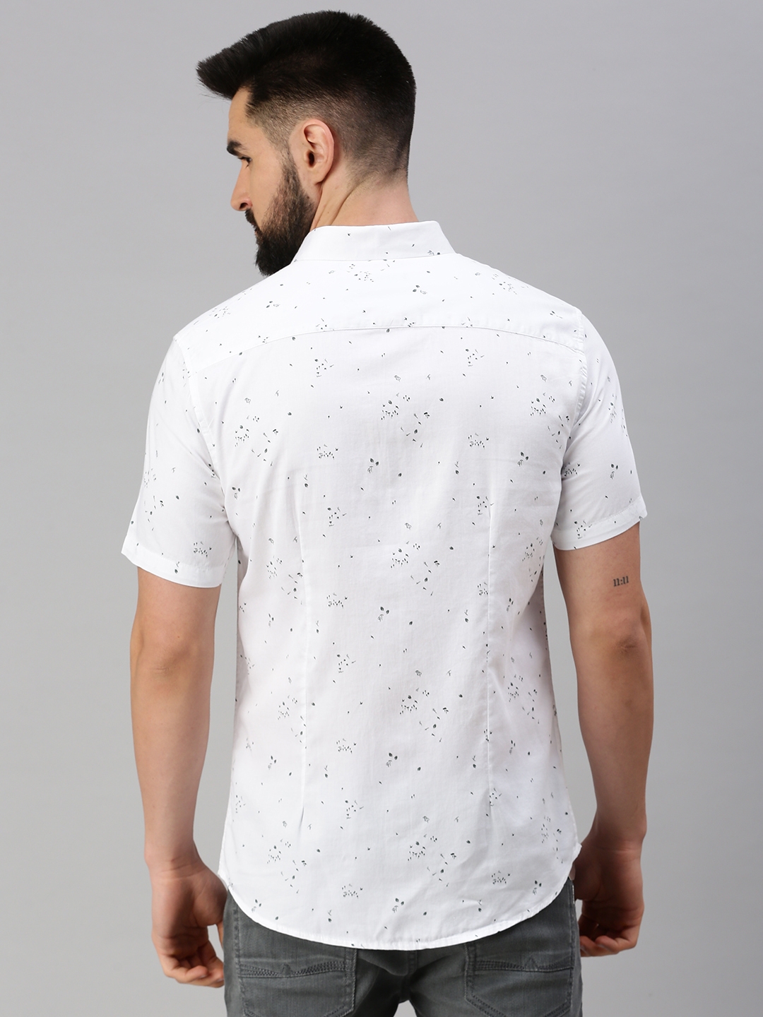 Men's White Cotton Printed Casual Shirts