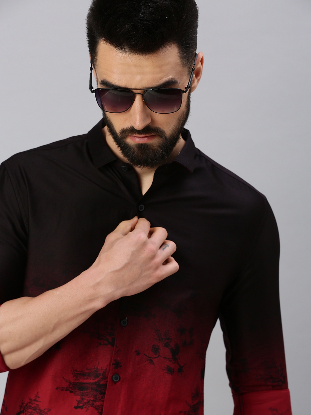 Showoff | SHOWOFF Men's Regular Sleeves Abstract Maroon Shirt