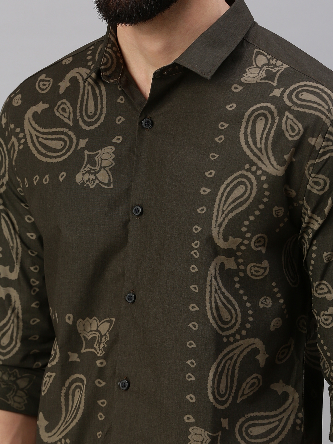 Men's Brown Cotton Printed Casual Shirts
