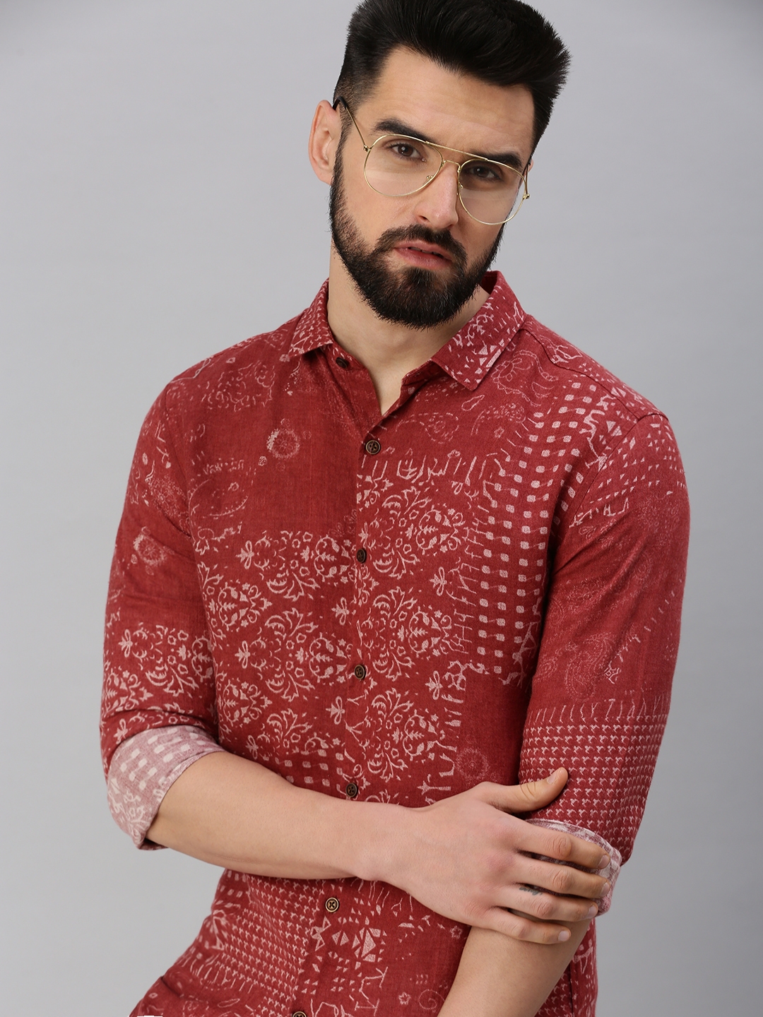 Showoff | SHOWOFF Men's Regular Sleeves Abstract Red Shirt