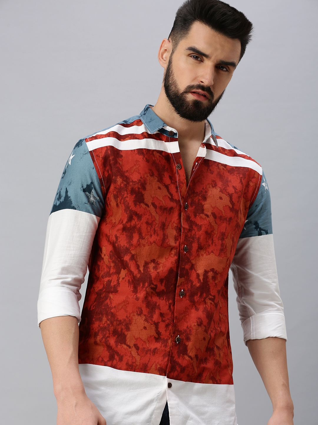 Showoff | SHOWOFF Men's Regular Sleeves Abstract Red Shirt