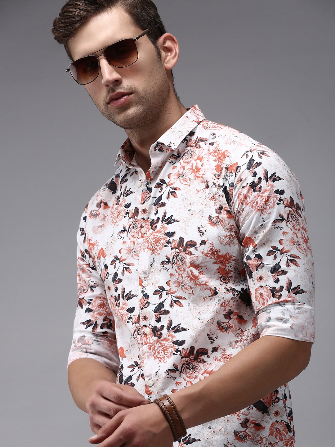 Showoff | SHOWOFF Men's White Spread Collar Floral Comfort Fit Shirt