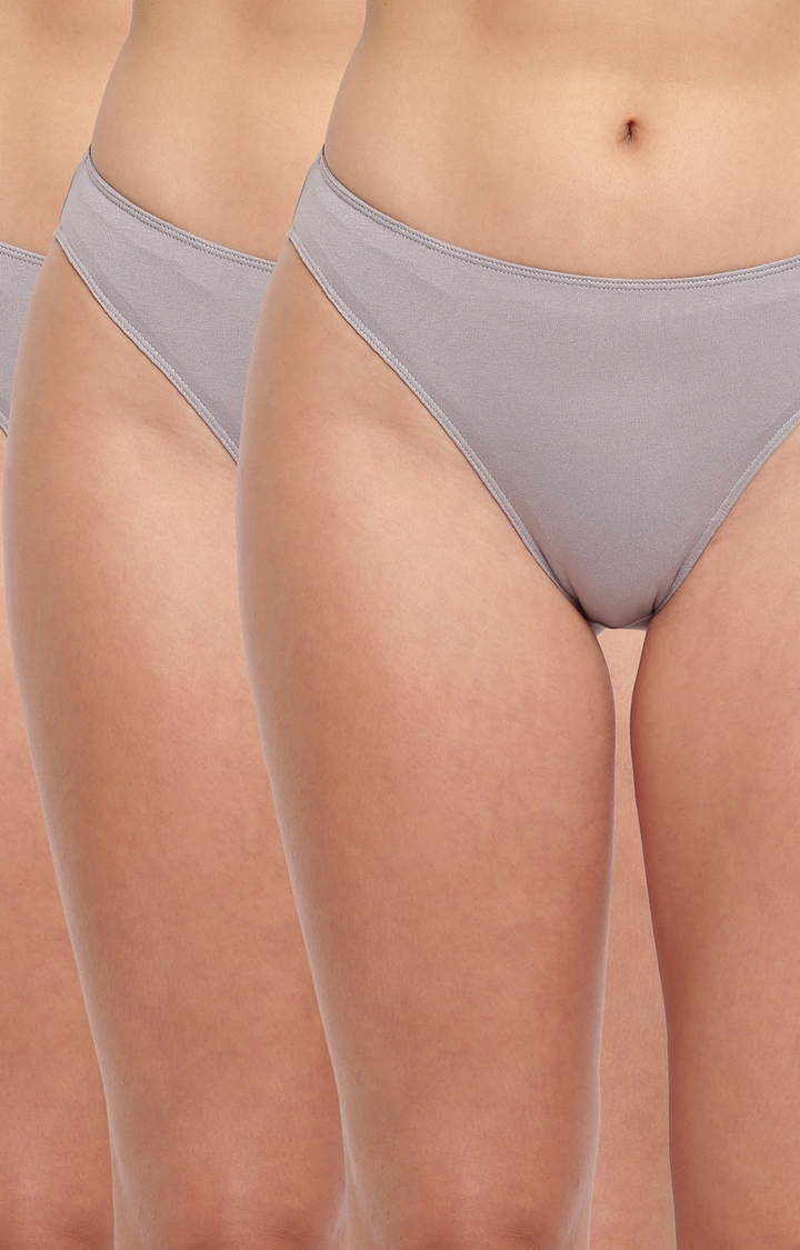 BASIICS by La Intimo | Grey Glamo Rise High Leg Bikini Panty - Pack Of 3
