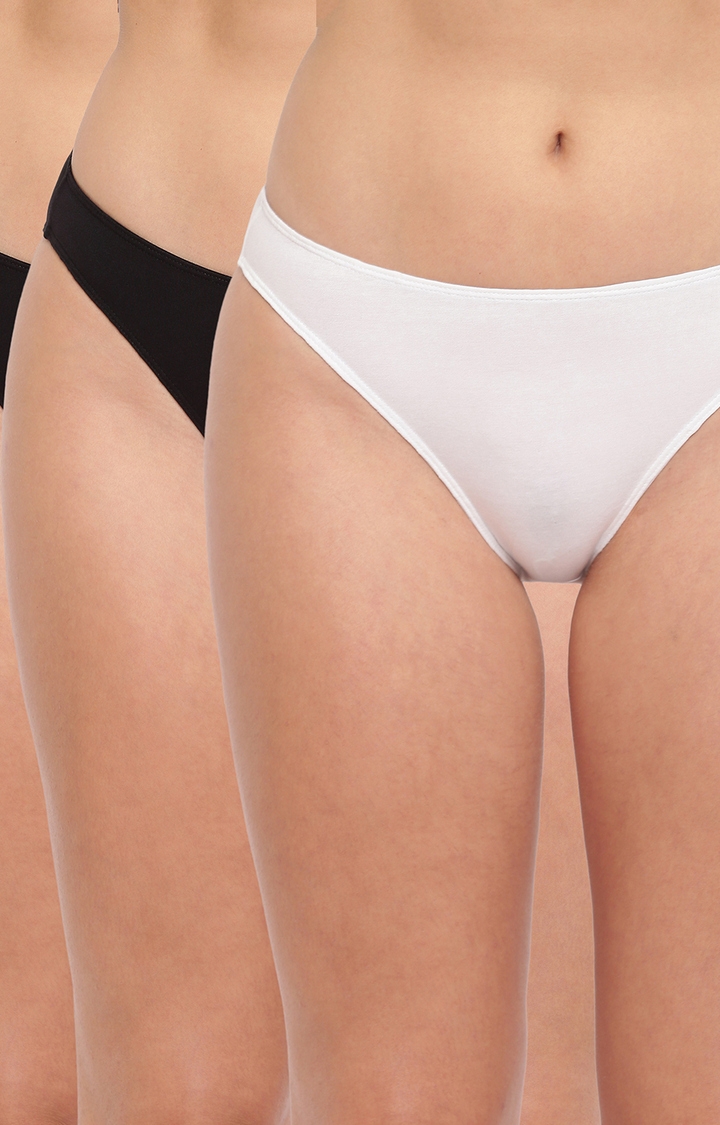 White and Black Glamo Rise High Leg Bikini Panty - Pack of 3