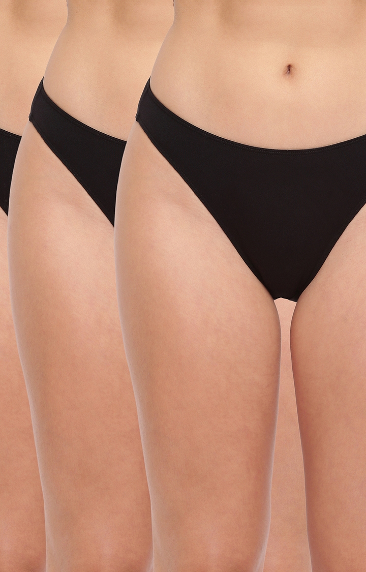 BASIICS by La Intimo | Black Glamo Rise High Leg Bikini Panty - Pack of 3