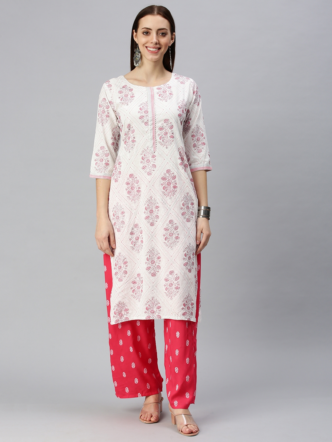Showoff | Showoff Women's White Floral Kurta and Trouser  1