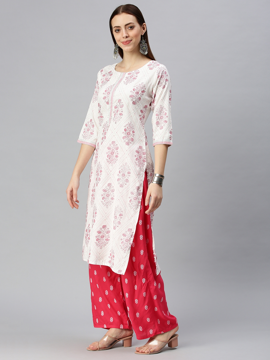Showoff | Showoff Women's White Floral Kurta and Trouser  2