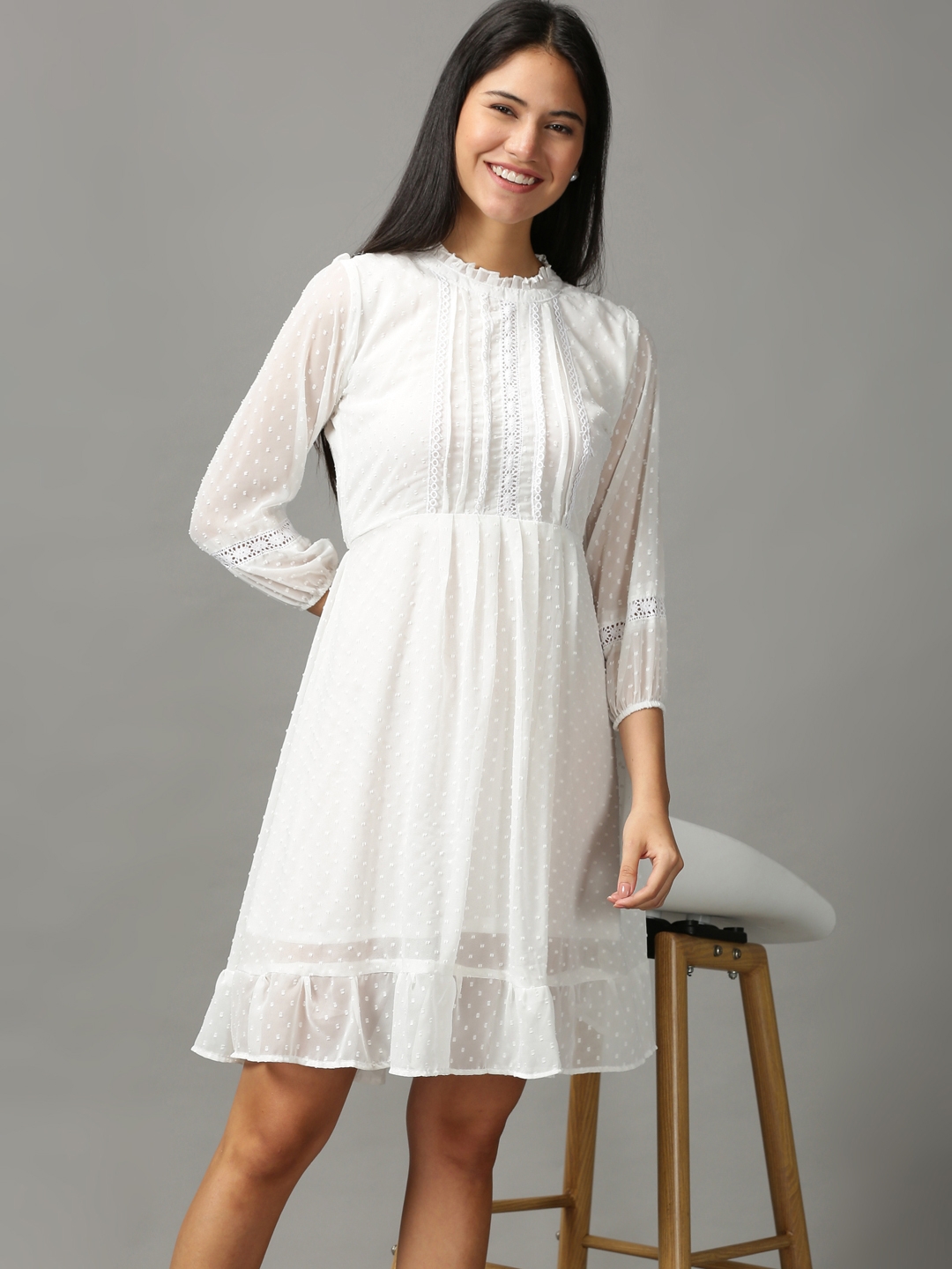 Showoff | SHOWOFF Women's Fit and Flare White Solid Dress