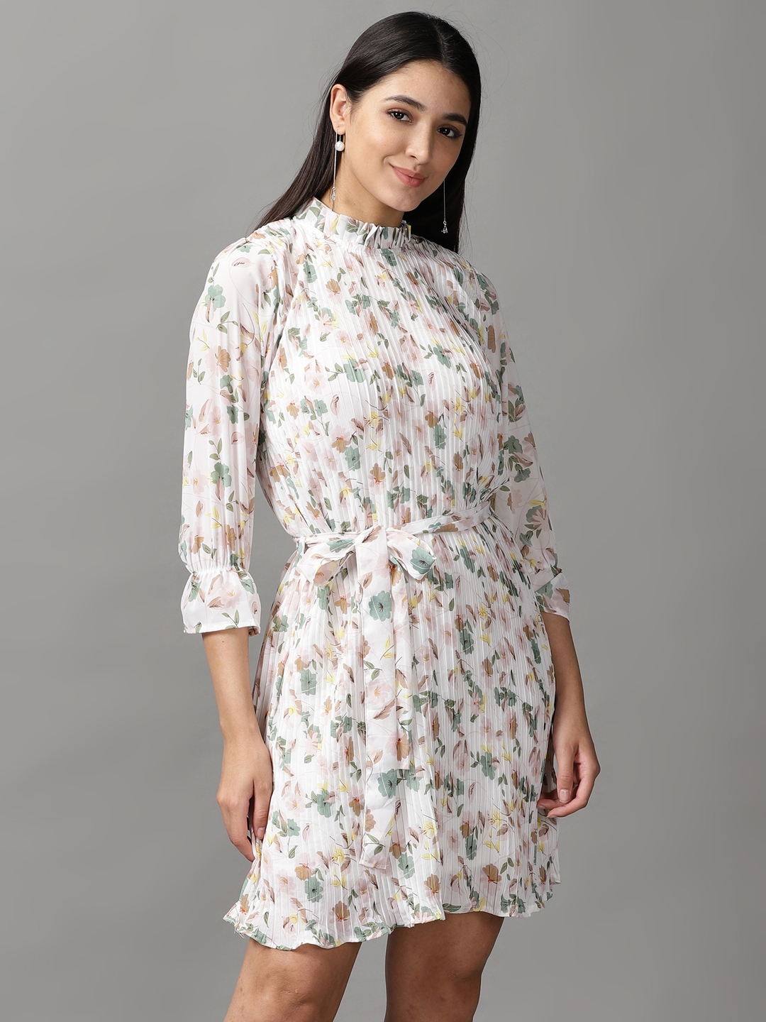 Women's White Polyester Floral Dresses