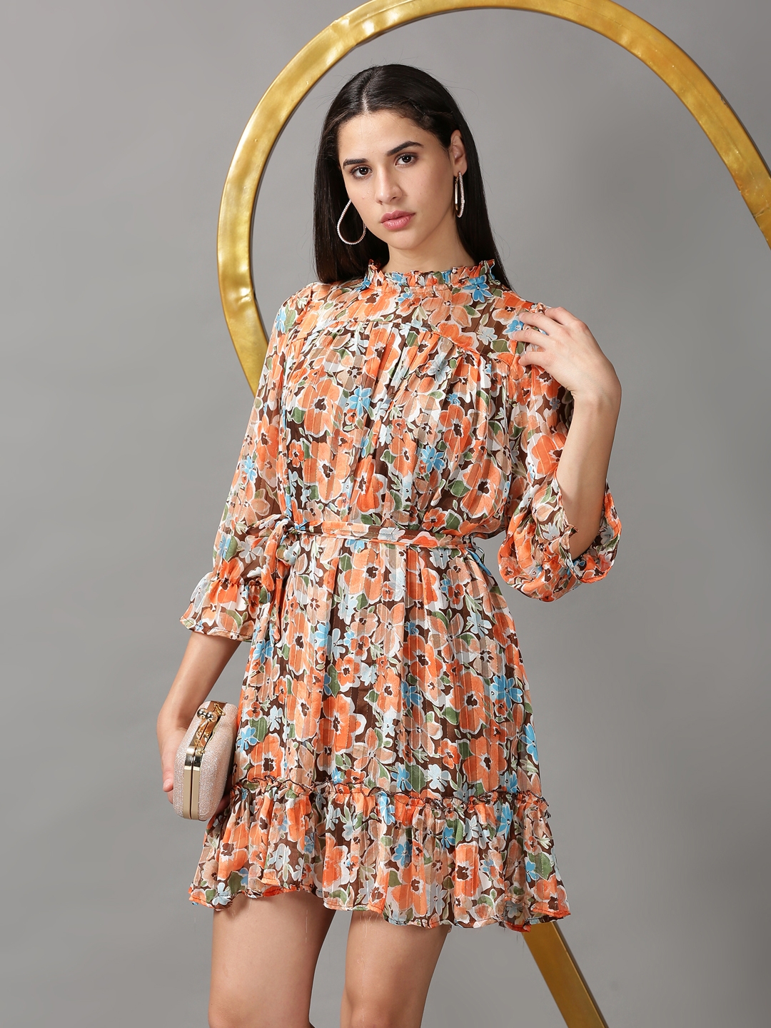 Showoff | SHOWOFF Women's Fit and Flare Peach Printed Dress