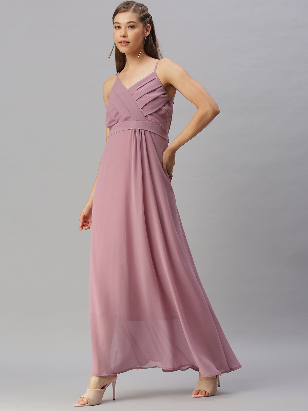 Women's Purple Georgette Solid Dresses