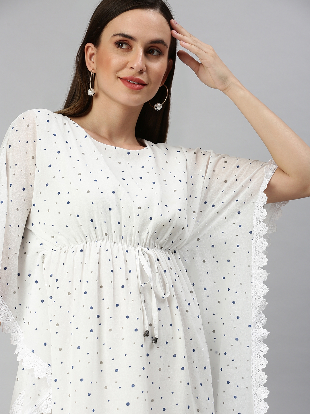 Showoff | SHOWOFF Women's Polka Dots White Kaftan Dress