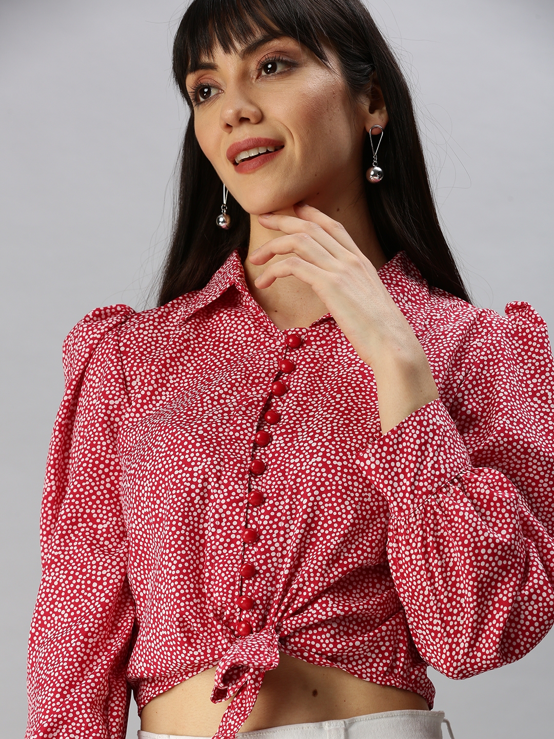 Showoff | SHOWOFF Women's Shirt Collar Polka Dots Red Regular Top