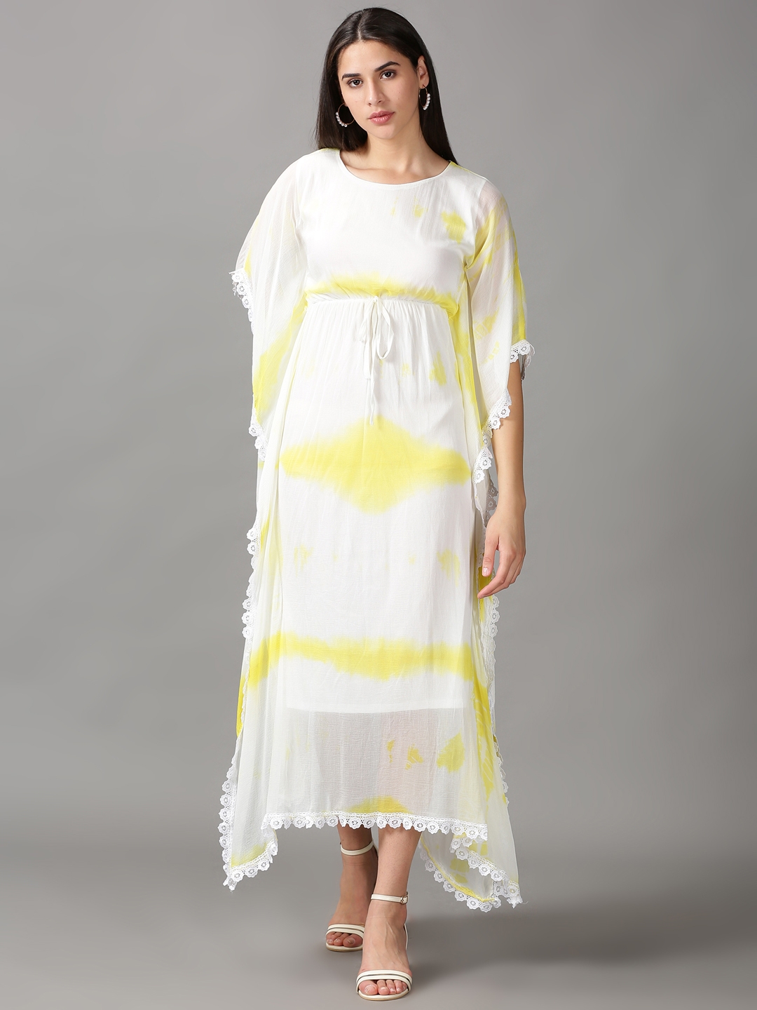 Women's White Polyester Tie Dye Dresses