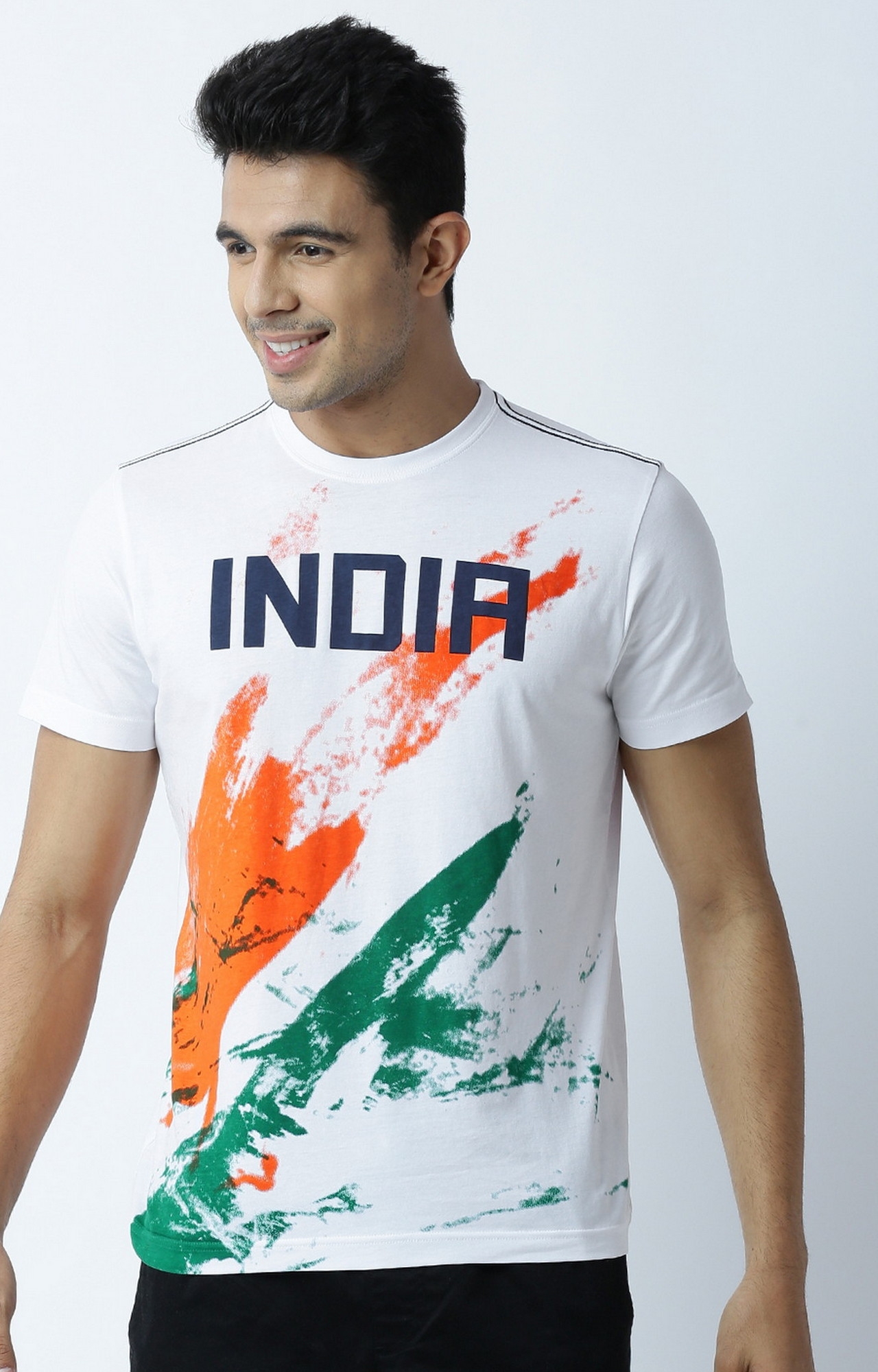 HUETRAP | White Indian Tricolor Round Neck T-shirt