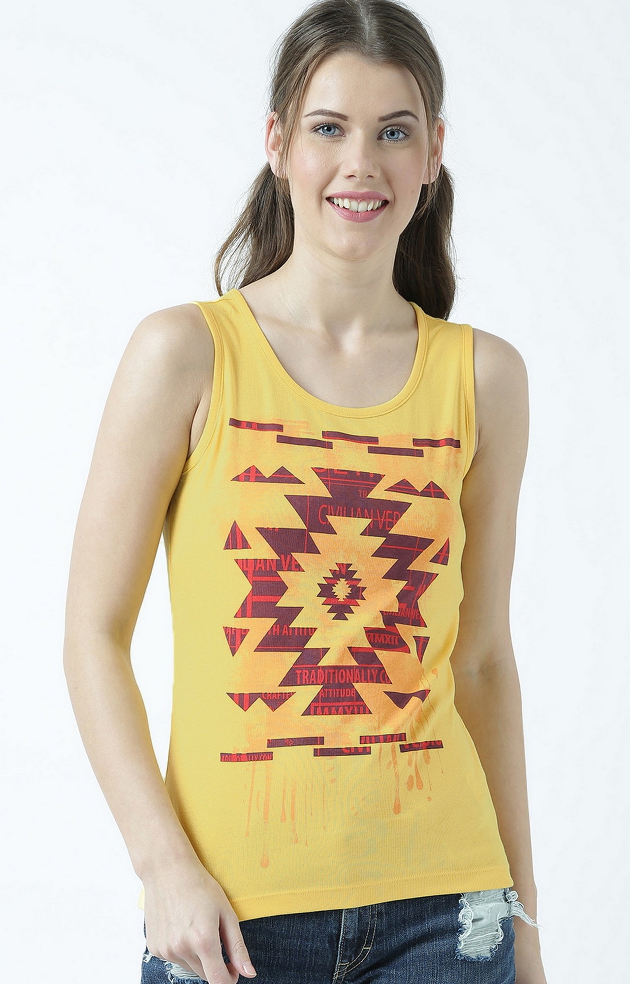 HUETRAP | Yellow Contemporary Tribal Print Sleeveless Tank Top