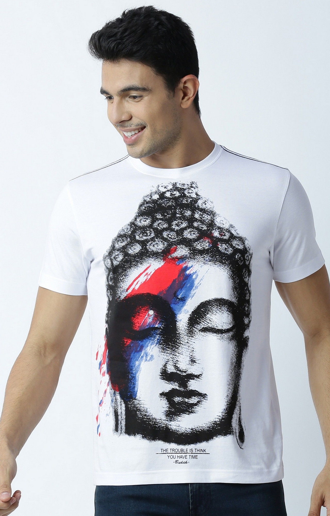 HUETRAP | White Hue Splash Buddha Print  T Shirt