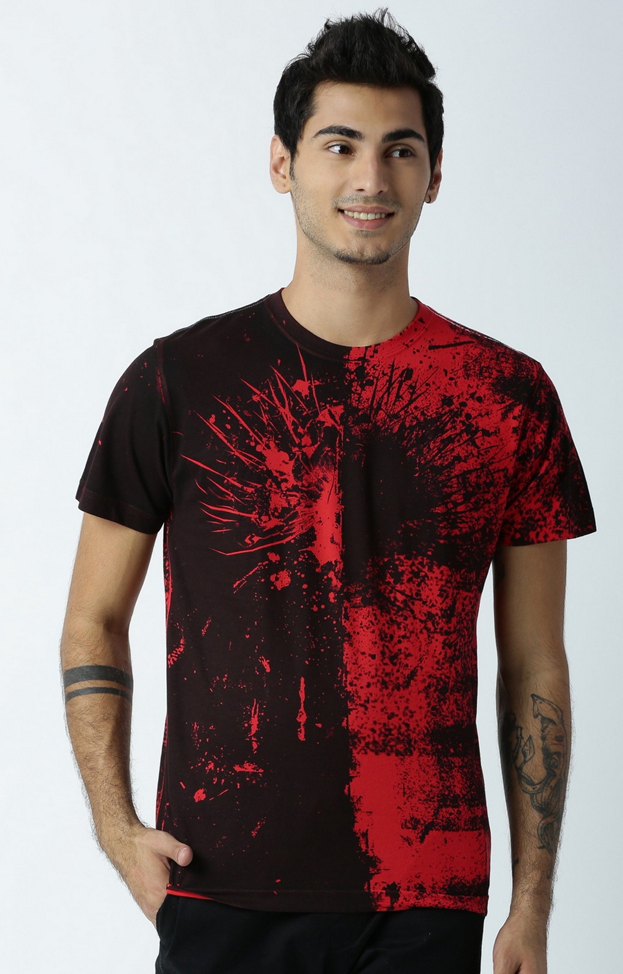 HUETRAP | Red Printed Round Neck T-Shirt