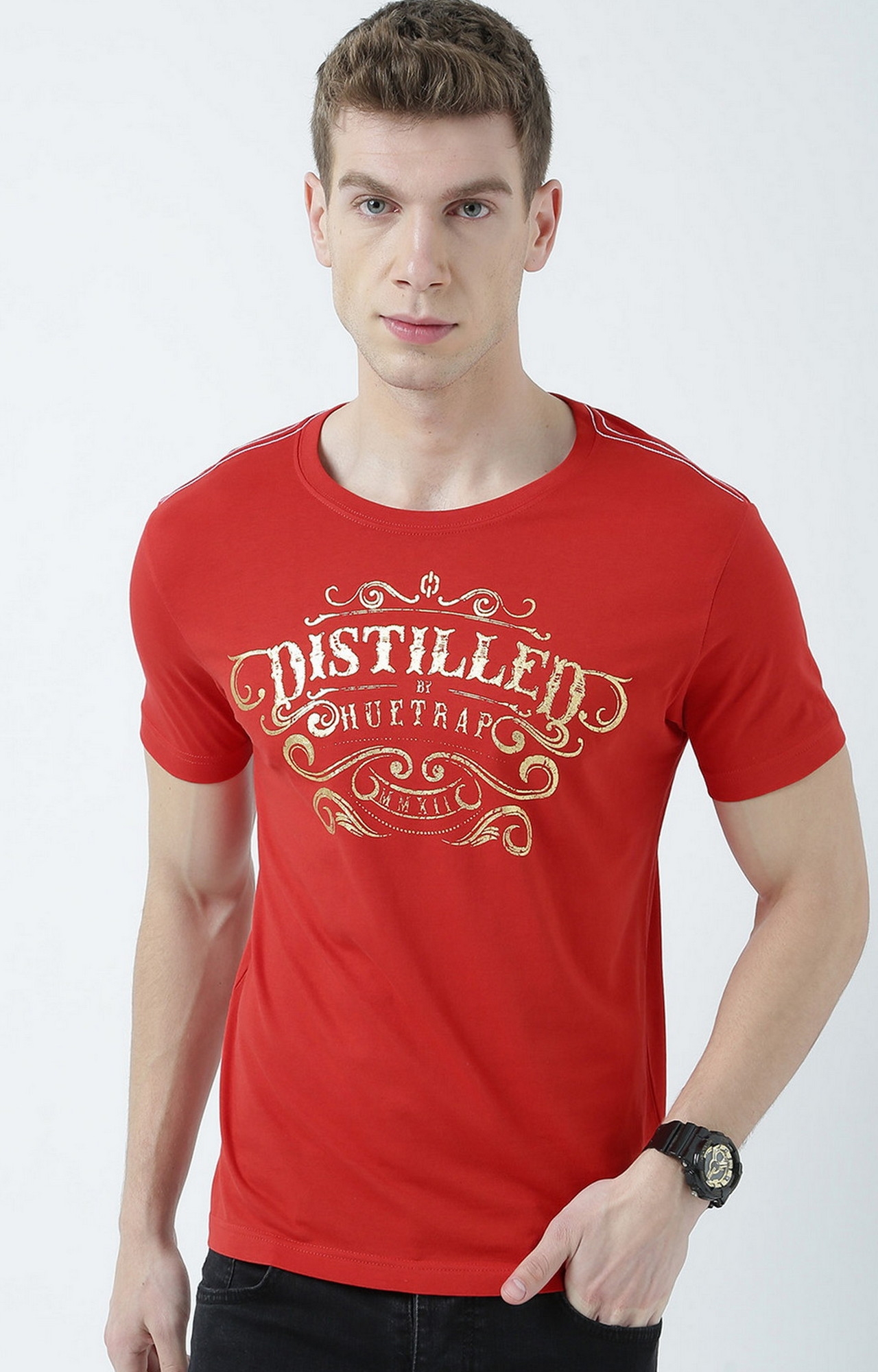 HUETRAP | Red Look Charming Round Neck Graphic Print T-shirt