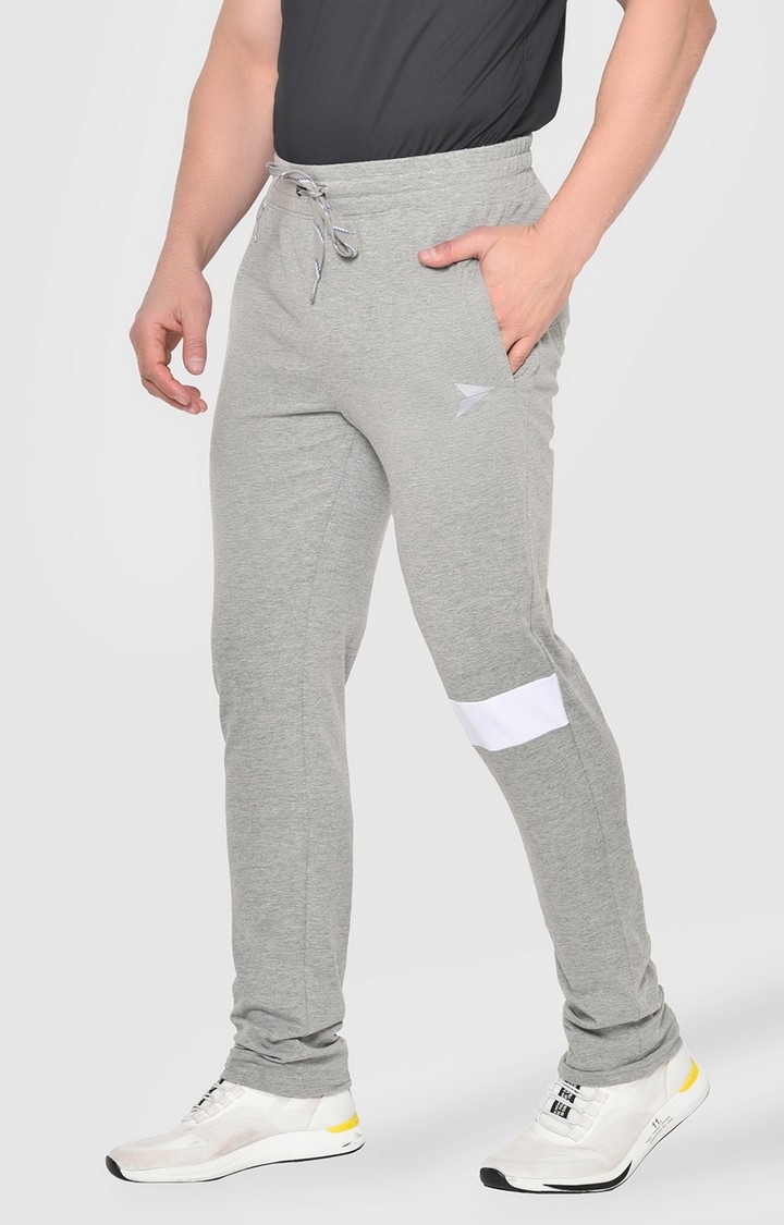 Fitinc | Fitinc Cotton Grey Track Pant with White Stripe Knee Design & Zipper Pockets