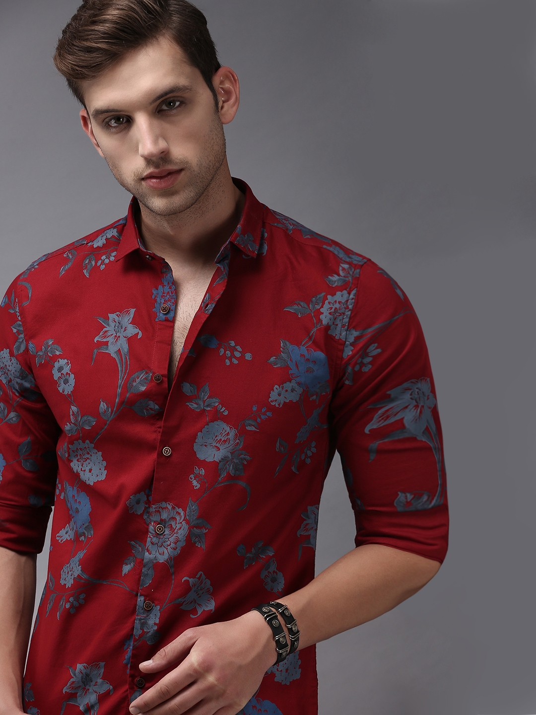 Showoff | SHOWOFF Men's Red Spread Collar Floral Comfort Fit Shirt