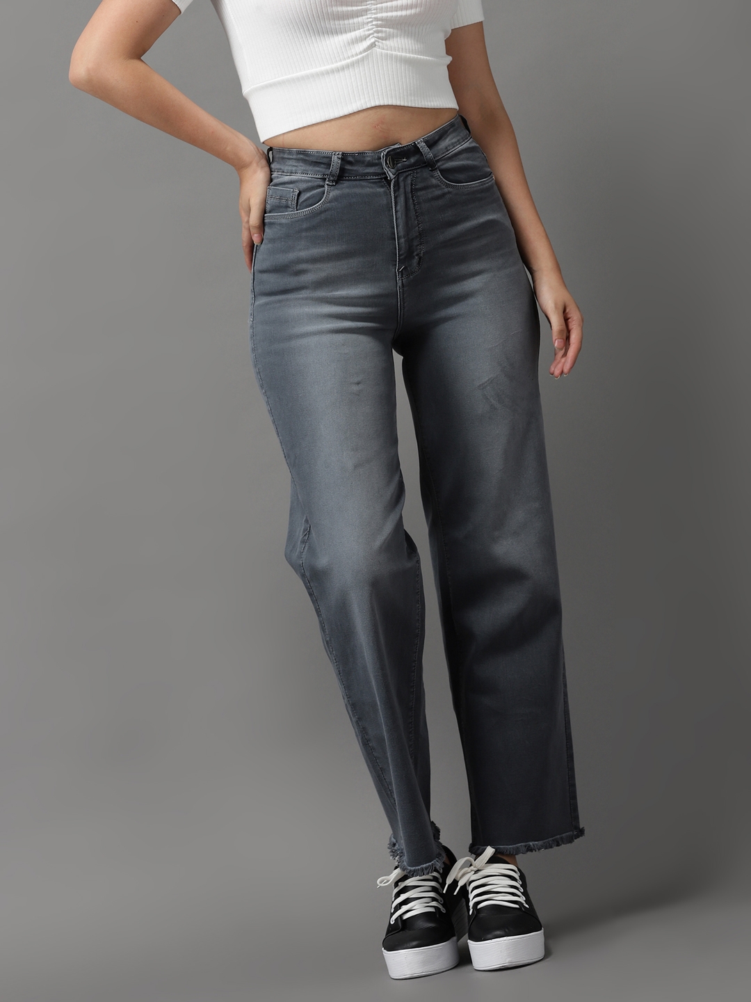 Showoff | SHOWOFF Women's High-Rise Grey Clean Look Jeans