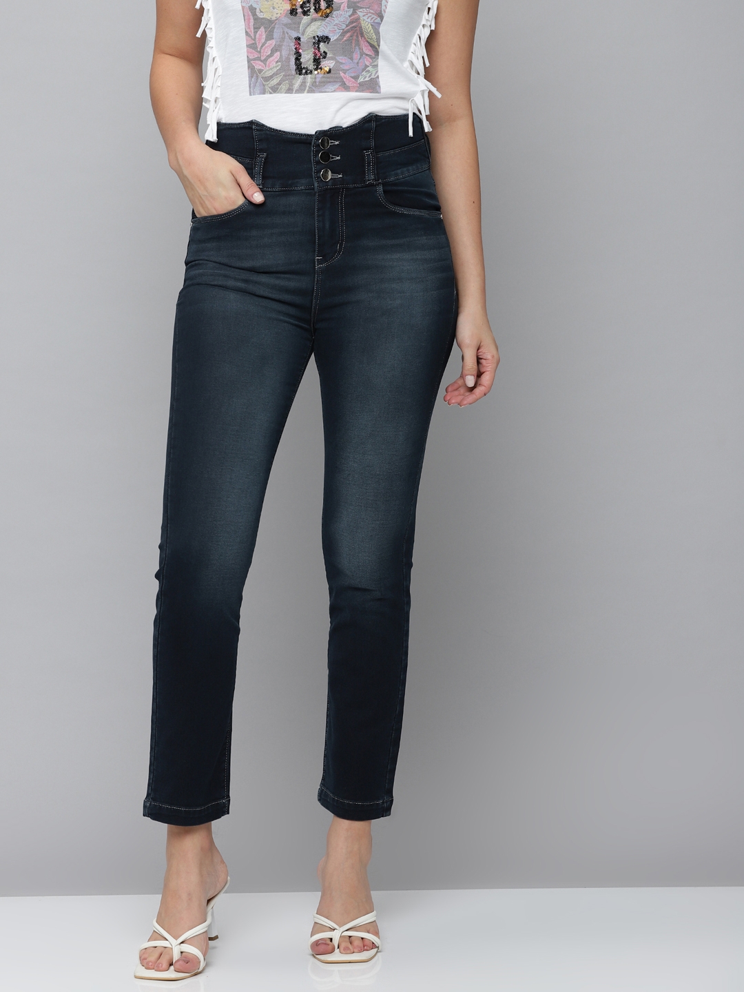 SHOWOFF Women's High-Rise Blue Clean Look Jeans