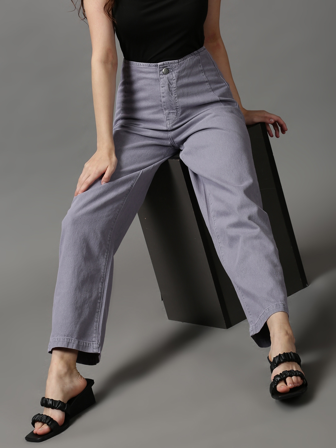 SHOWOFF Women's Clean Look Straight Fit Violet Denim Jeans