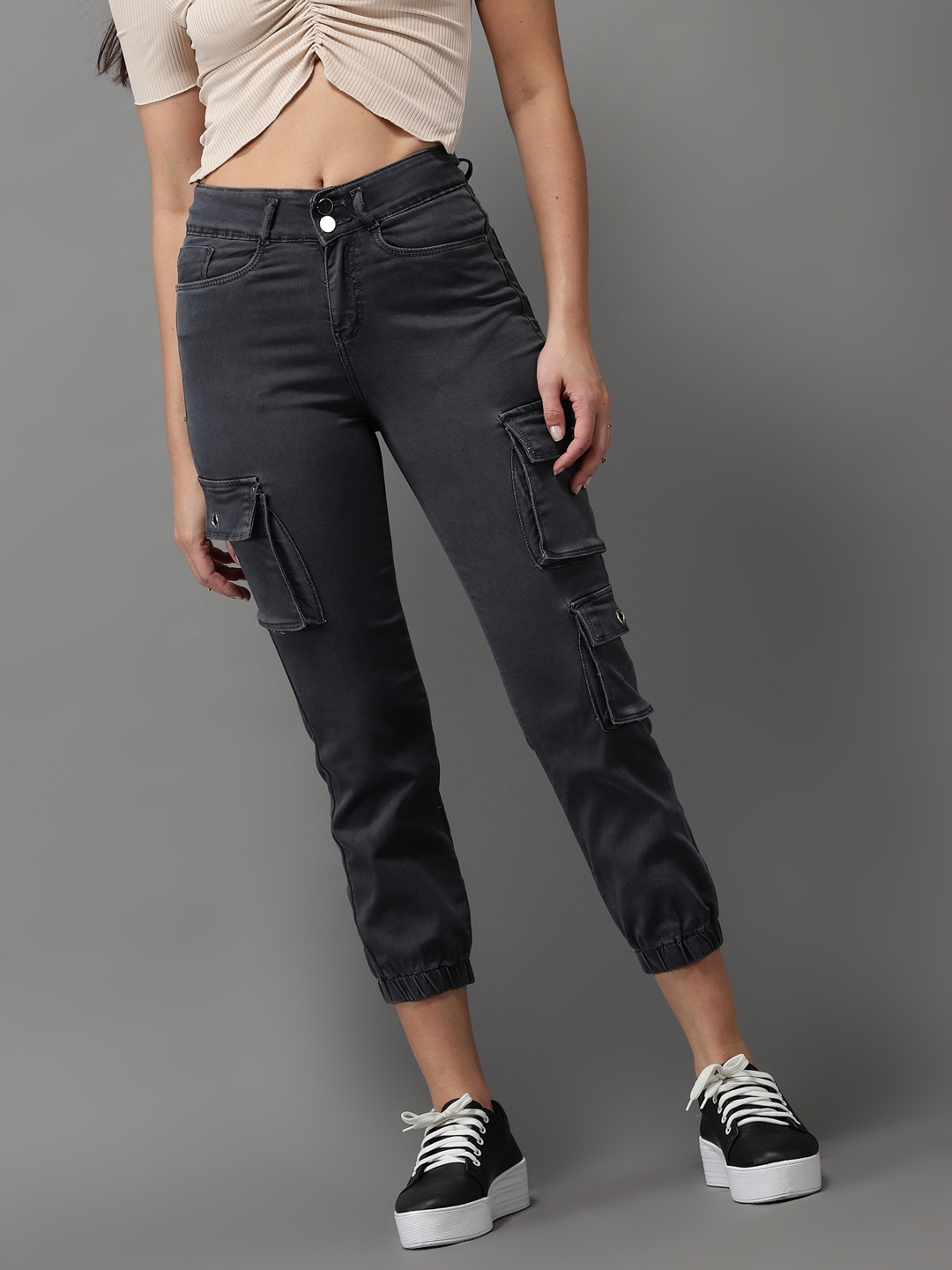 SHOWOFF Women's High-Rise Grey Clean Look Jeans