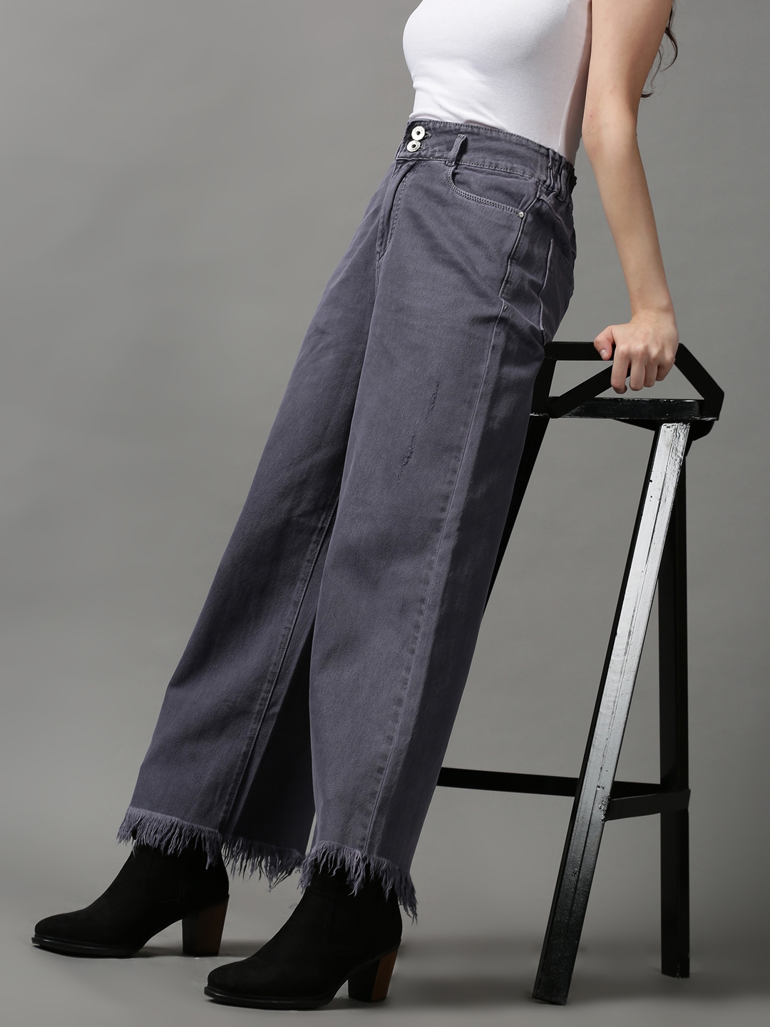 SHOWOFF Women's Low Distress Wide Leg Violet Denim Jeans