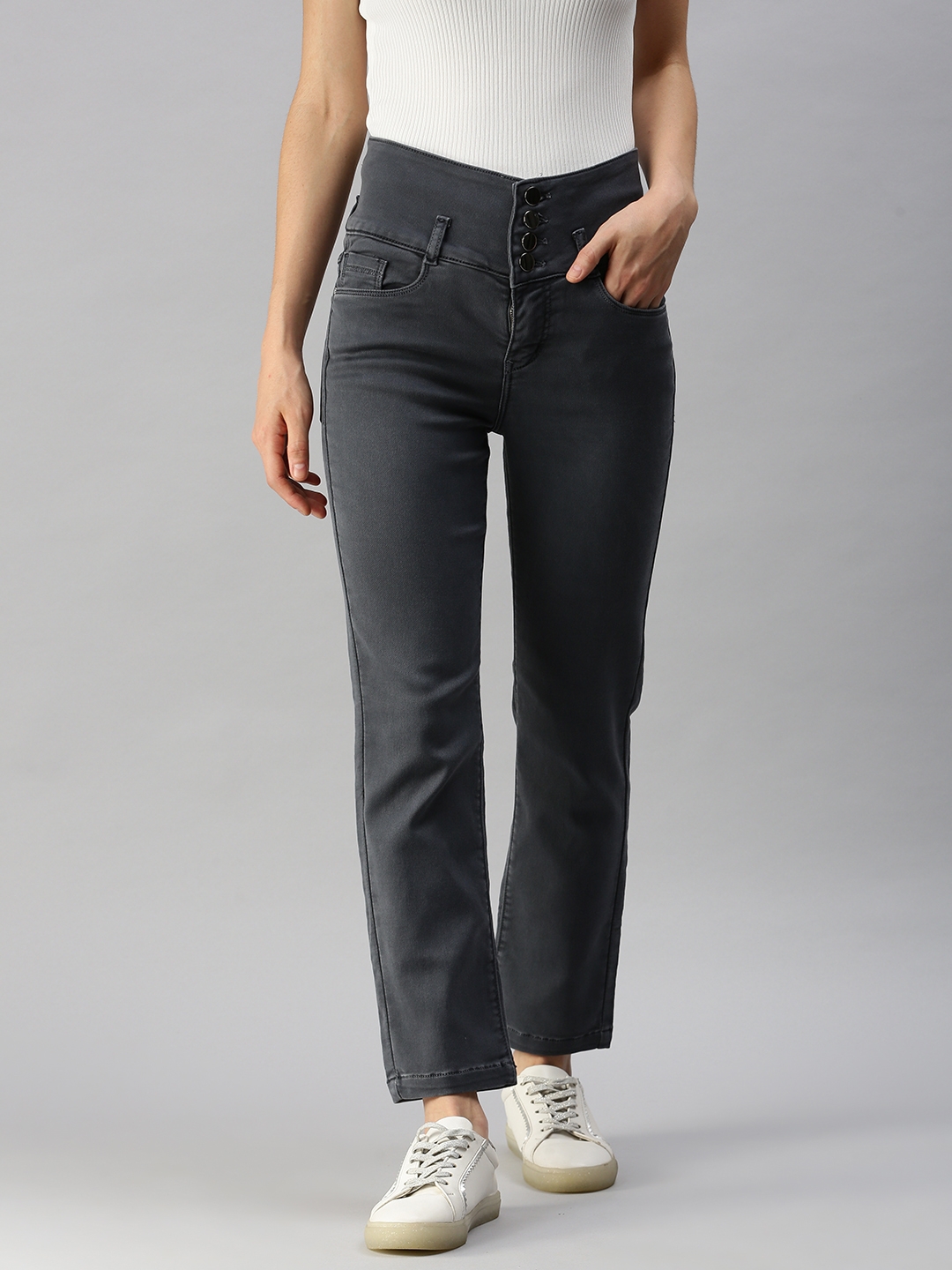 SHOWOFF Women's Clean Look Grey Regular Fit Denim Jeans
