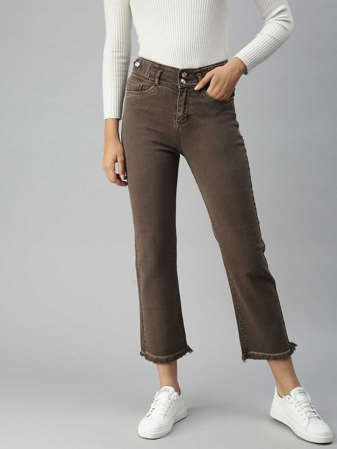 Women's Brown Others Solid Jeans