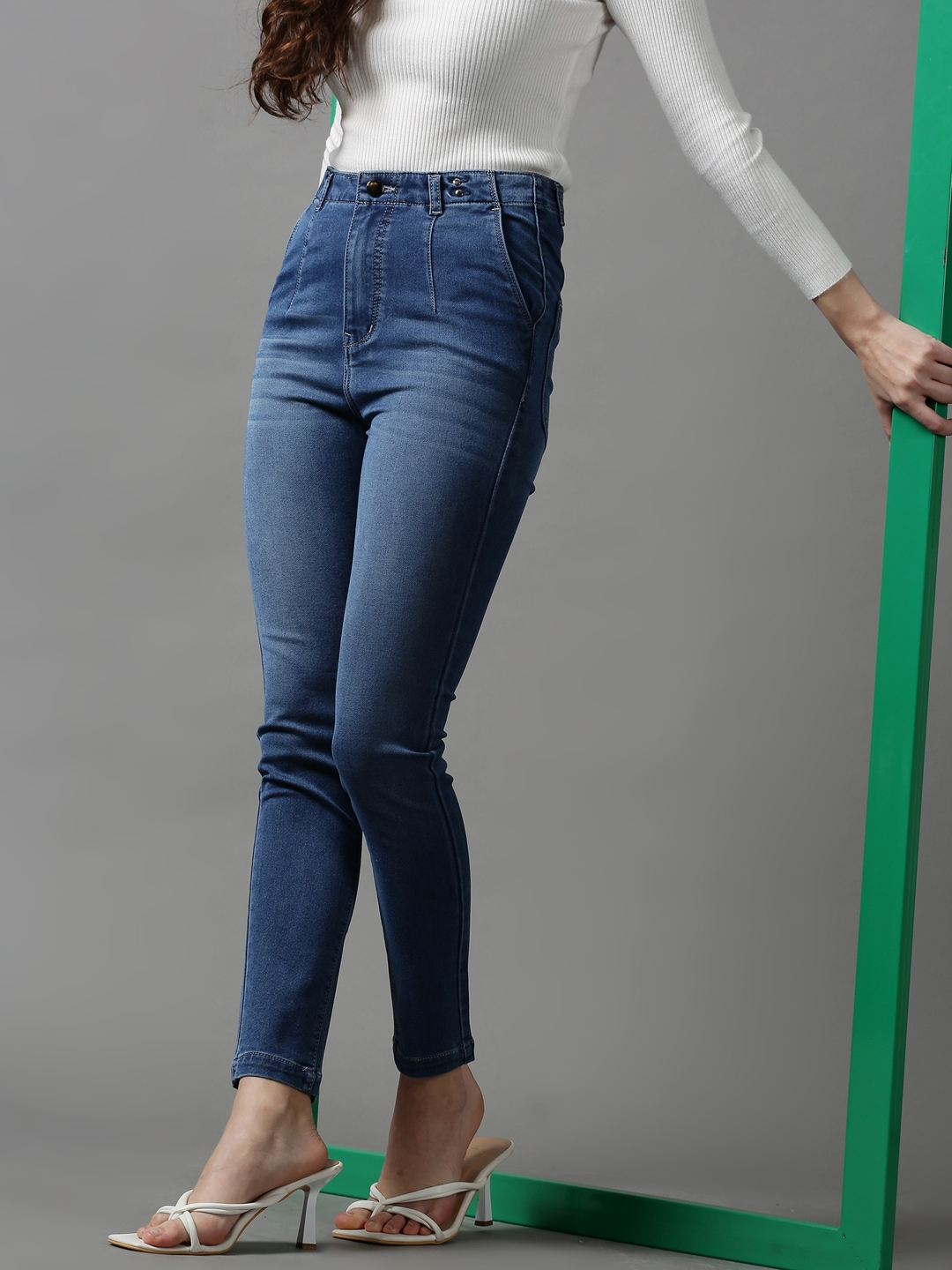 SHOWOFF Women's Clean Look Skinny Fit Blue Denim Jeans