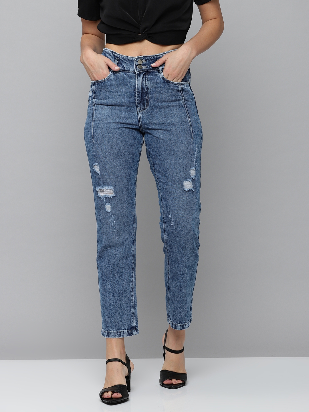SHOWOFF Women's High-Rise Blue Low Distress Jeans