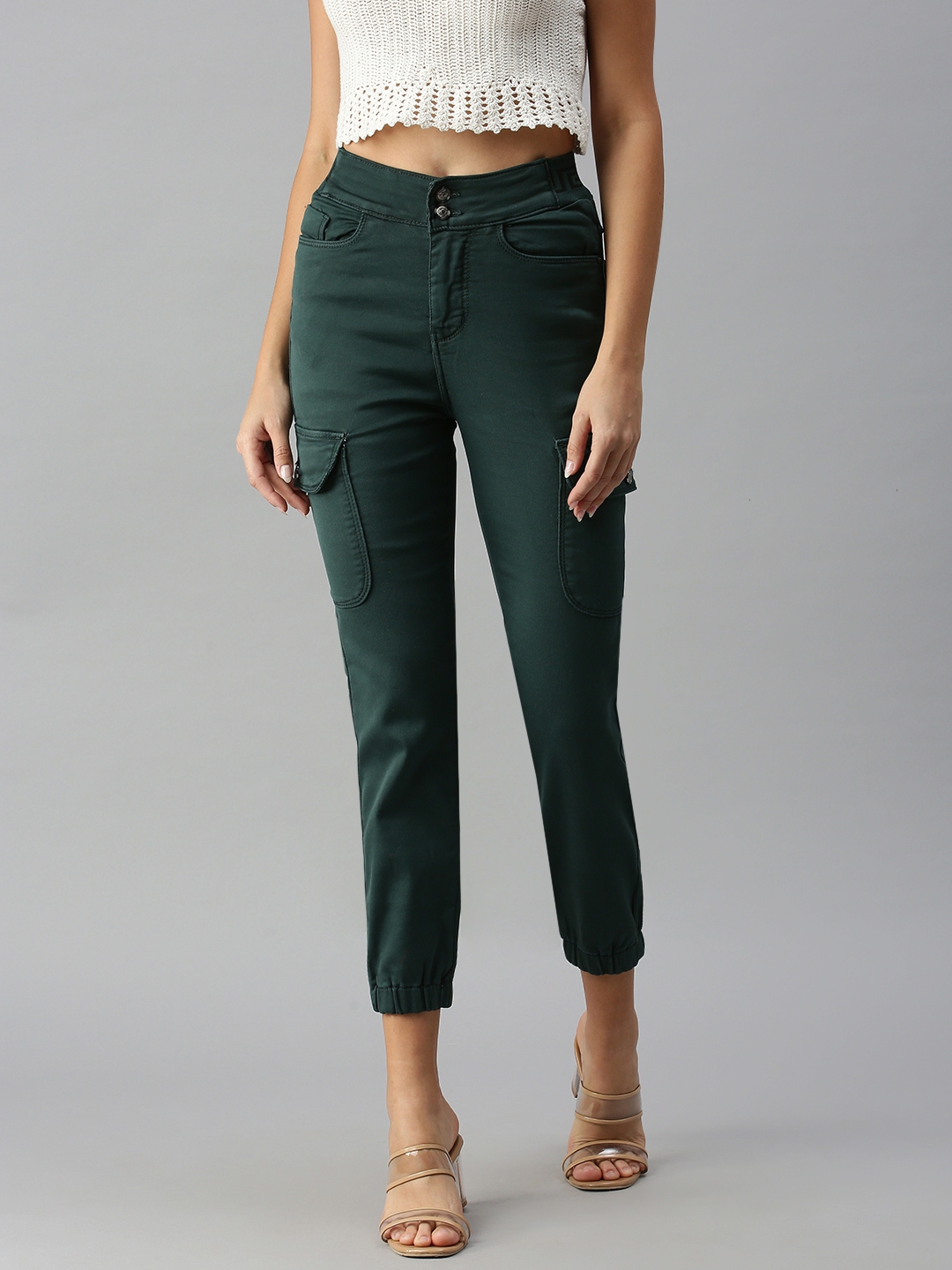Showoff Women's Jogger Clean Look Green Jeans