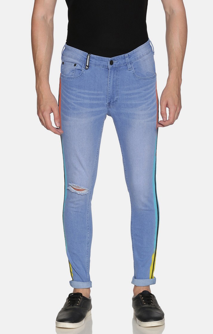 IMPACKT | Impackt Medium Washed Skinny Fit Printed Side Tape Jeans For Men