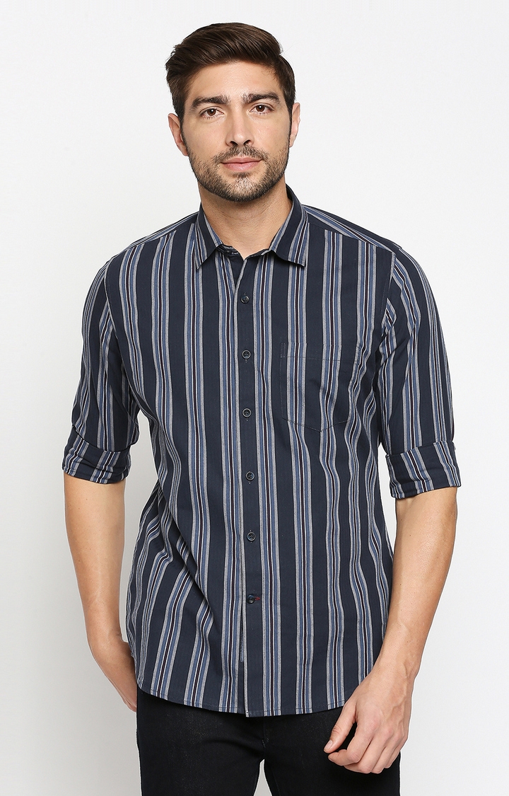 EVOQ | EVOQ Full Sleeves Cotton Blue Colour Stripes Semi-Casual Shirt for Men
