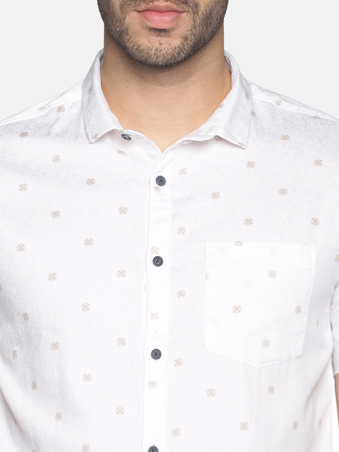 Men's White Cotton Floral Casual Shirts