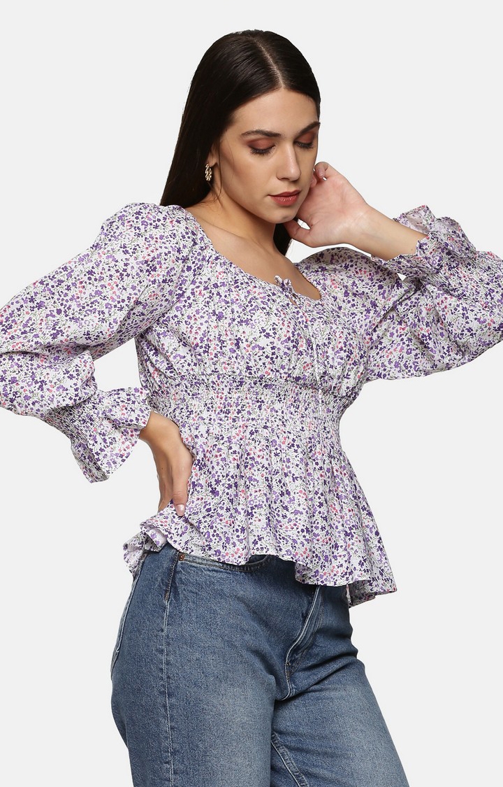 Women's Purple Cambric Floral Top
