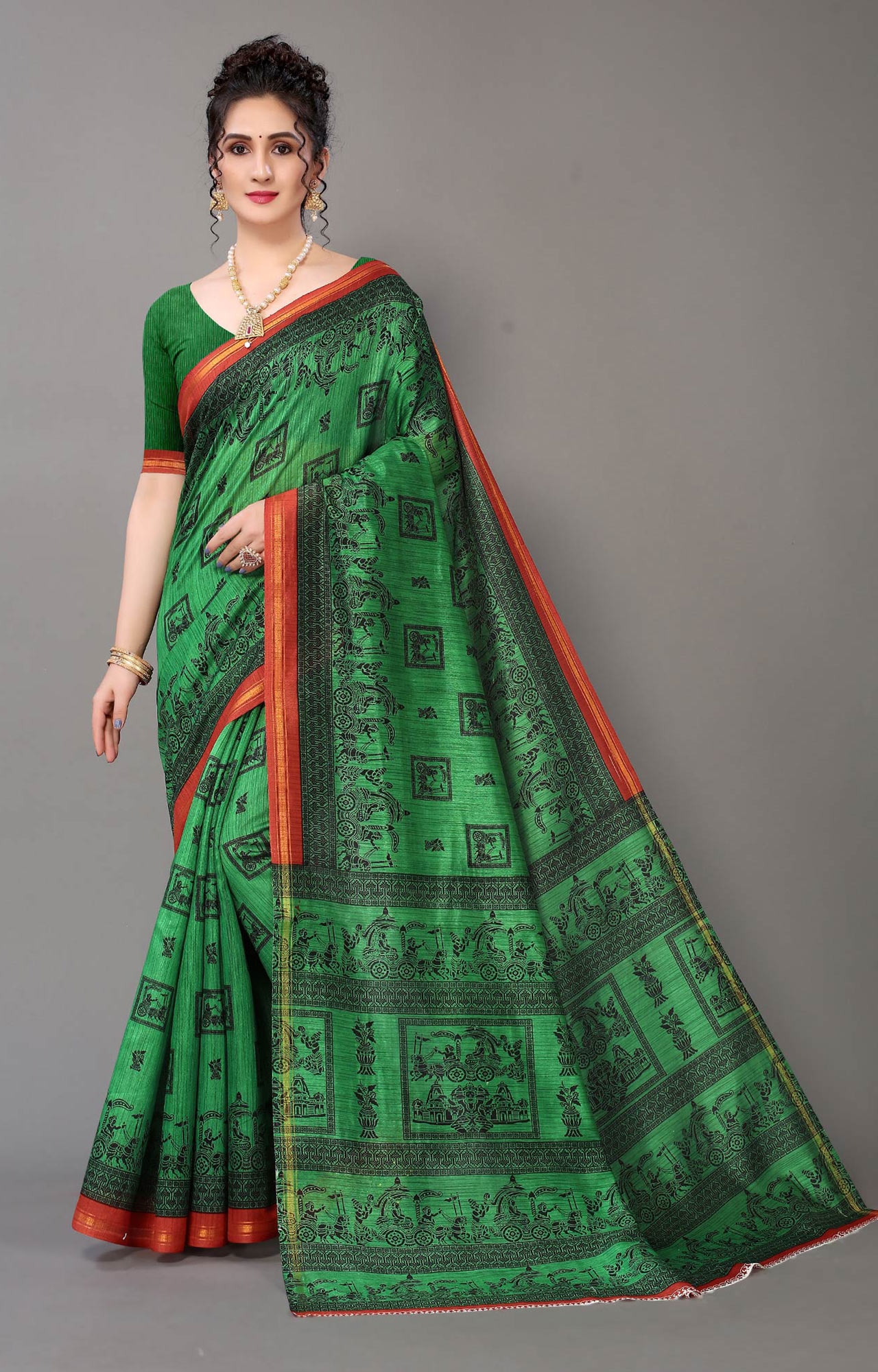 SHAILY RETAILS | Women Daily Wear Green Traditional Printed Art Silk Saree - HAL29ART00113GRN