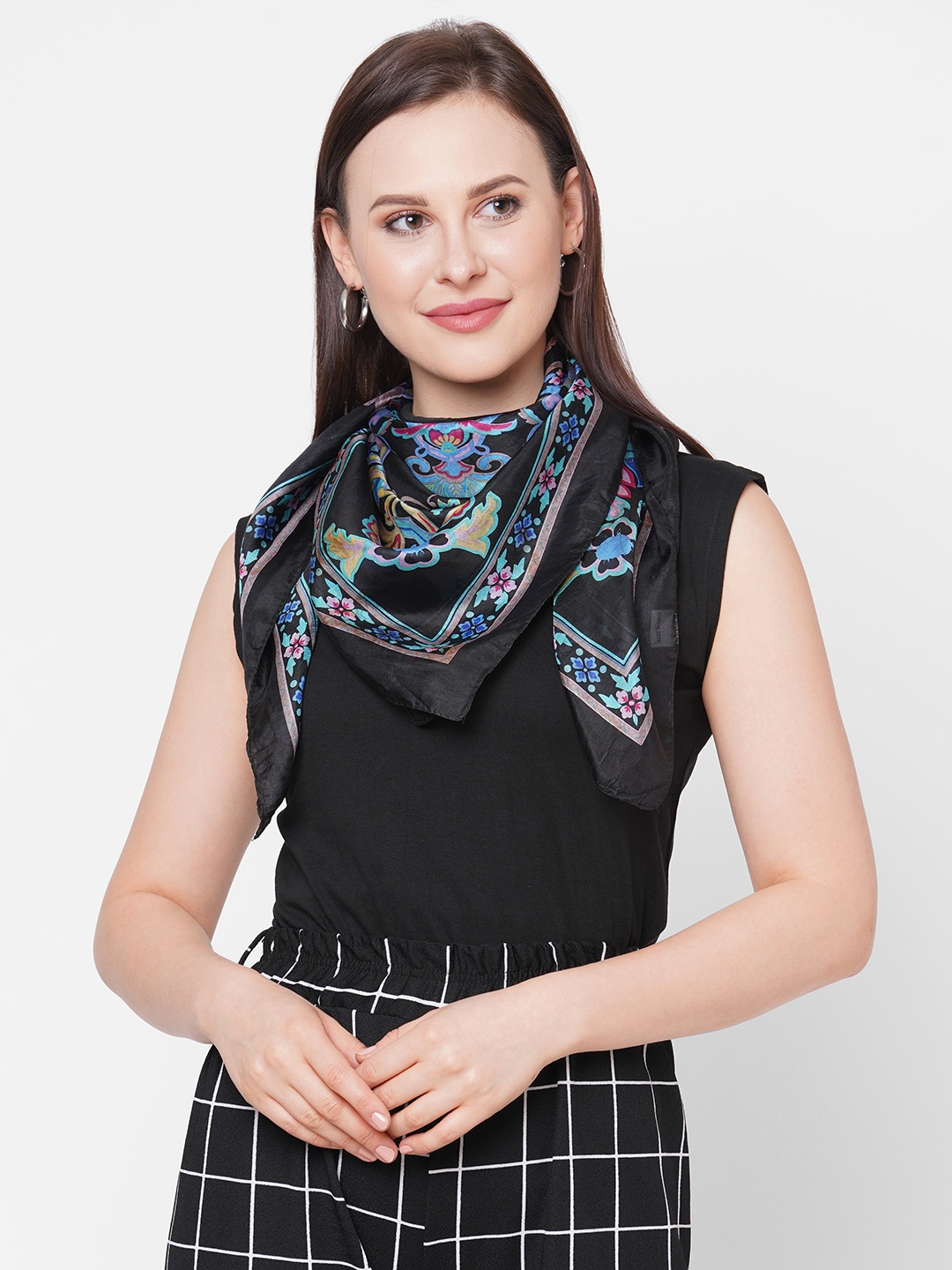 Get Wrapped | Get Wrapped Multi-Coloured Printed Soft Silk Square Scarf For Women